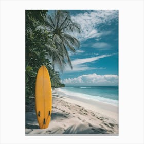 Yellow Surfboard On The Beach Canvas Print