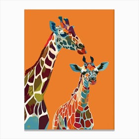 Giraffe & Calf Bold Colours 1 Canvas Print