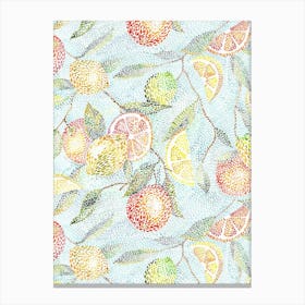 Pointillist Citrus Fruits Vertical Canvas Print