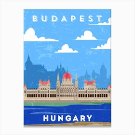 Budapest, Hungary — Retro travel minimalist art poster 1 Canvas Print