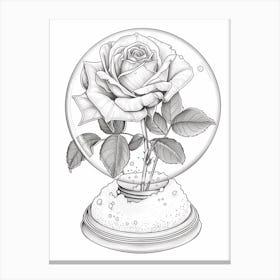 Rose In A Snow Globe Line Drawing 2 Canvas Print