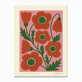 Corn Poppy Modern-Retro Pink and Green Wild Flower Art Print Canvas Print