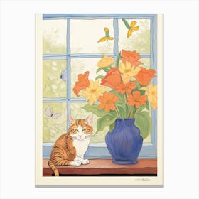 Cat With Calla Lily Flowers Watercolor Mothers Day Valentines 2 Canvas Print