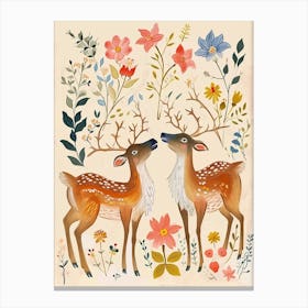 Folksy Floral Animal Drawing Caribou 2 Canvas Print