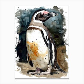 Humboldt Penguin Santiago Island Watercolour Painting 1 Canvas Print