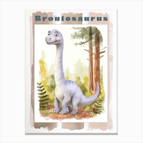 Sweet Brontosaurus Dinosaur Watercolour 2 Poster Canvas Print