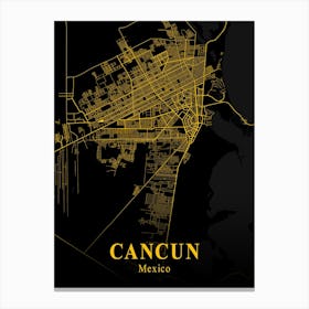 Cancun Gold City Map 1 Canvas Print
