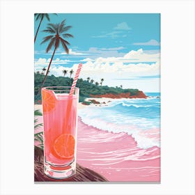 An Illustration In Pink Tones Of  Grand Anse Beach Grenada 3 Canvas Print