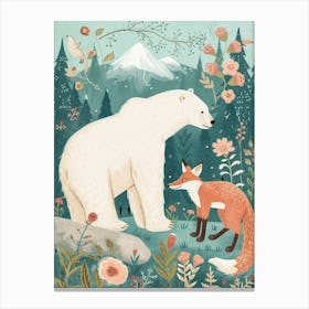 Polar Bear And A Fox Storybook Illustration 1 Canvas Print