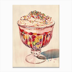 Retro Trifle With Rainbow Sprinkles Vintage Cookbook Inspired 4 Canvas Print