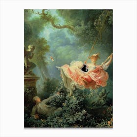The Swing Black Cat Inspired By Jean Honoré Fragonard Close Up Canvas Print