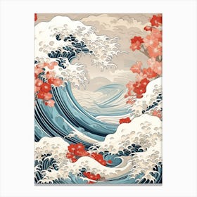 Great Wave With Amaryllis Flower Drawing In The Style Of Ukiyo E 4 Canvas Print