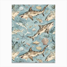 Pastel Blue Wobbegong Shark Illustrative Pattern Canvas Print
