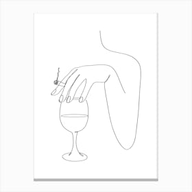Woman and Wine Line art Canvas Print
