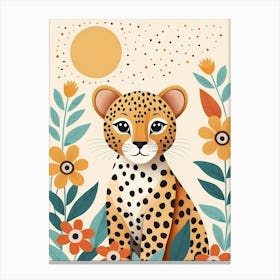 Floral Cute Baby Leopard Nursery Illustration (32) Canvas Print