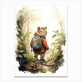 Tiger Illustration Hiking Watercolour 3 Canvas Print