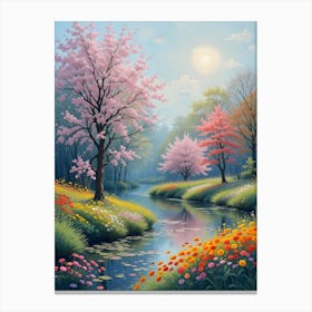 Cherry Blossoms By The River Canvas Print