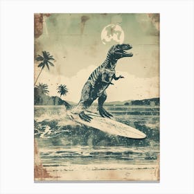 Vintage Icthyosaurus Dinosaur On A Surf Board 1 Canvas Print
