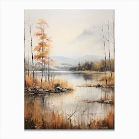 Lake In The Woods In Autumn, Painting 70 Canvas Print