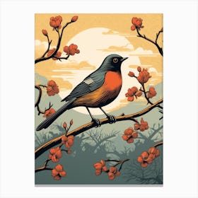 Vintage Bird Linocut Robin 1 Canvas Print