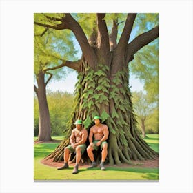 Two Men Sitting Under A Tree 1 Canvas Print