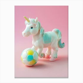 Pastel Toy Unicorn Playing Soccer 2 Canvas Print