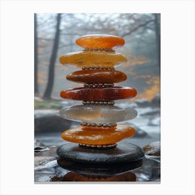 Stacked Stones In A Stream Canvas Print