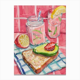 Pink Breakfast Food Avocado Toast And Smoothie 2 Canvas Print