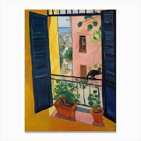Open Window With Cat Matisse Style Rome Italy 2 Canvas Print
