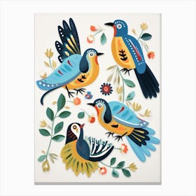 Folk Style Bird Painting Blue Jay 1 Canvas Print