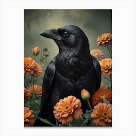 Crow with Flowers 1 Canvas Print