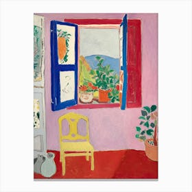 Open Window With A Yellow Chair Canvas Print