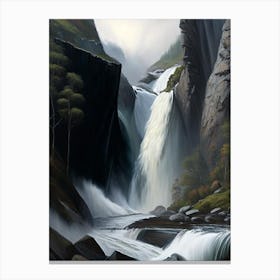 Skjervsfossen, Norway Peaceful Oil Art  (2) Canvas Print