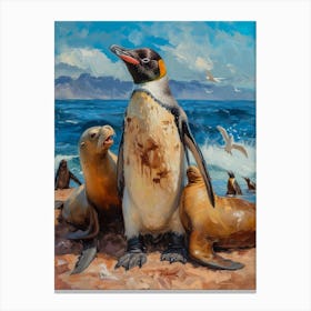 Adlie Penguin Sea Lion Island Oil Painting 3 Canvas Print