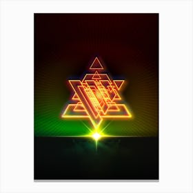 Neon Geometric Glyph in Watermelon Green and Red on Black n.0301 Canvas Print