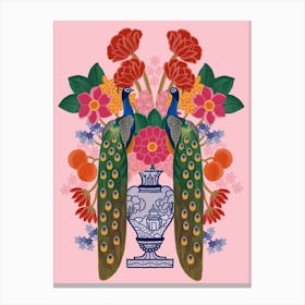 Flowers And Peacocks Canvas Print