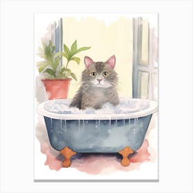 Chartreux Cat In Bathtub Botanical Bathroom 3 Canvas Print
