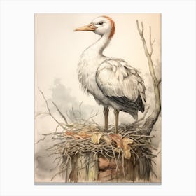 Storybook Animal Watercolour Stork 3 Canvas Print