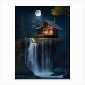 House On A Waterfall Canvas Print