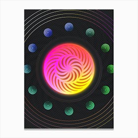 Neon Geometric Glyph in Pink and Yellow Circle Array on Black n.0062 Canvas Print