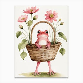 Cute Pink Frog In A Floral Basket (27) Canvas Print