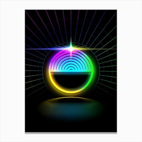 Neon Geometric Glyph in Candy Blue and Pink with Rainbow Sparkle on Black n.0247 Canvas Print