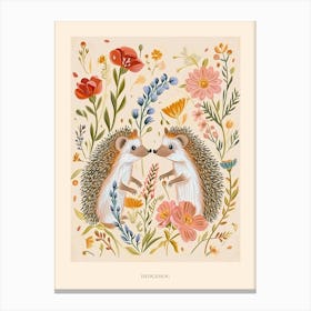 Folksy Floral Animal Drawing Hedgehog 8 Poster Canvas Print