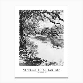 Zilker Metropolitan Park Austin Texas Black And White Drawing 1 Poster Canvas Print