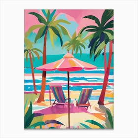 Pink Beach Chairs And Umbrella Lienzo