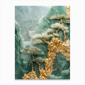 Gold Inlaid Jade Carving Scene 8 Canvas Print