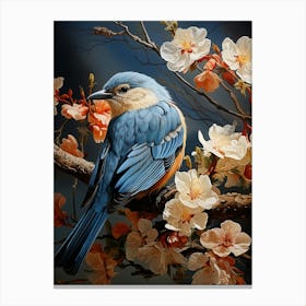 Blue Bird In Blossom Canvas Print