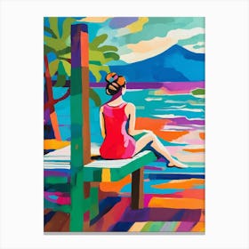 Woman Sitting On A Bench Canvas Print