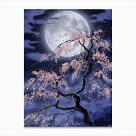 Cherry Blossom Tree At Night Canvas Print