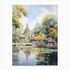 Suan Nong Nooch Garden Thailand Watercolour 5 Canvas Print